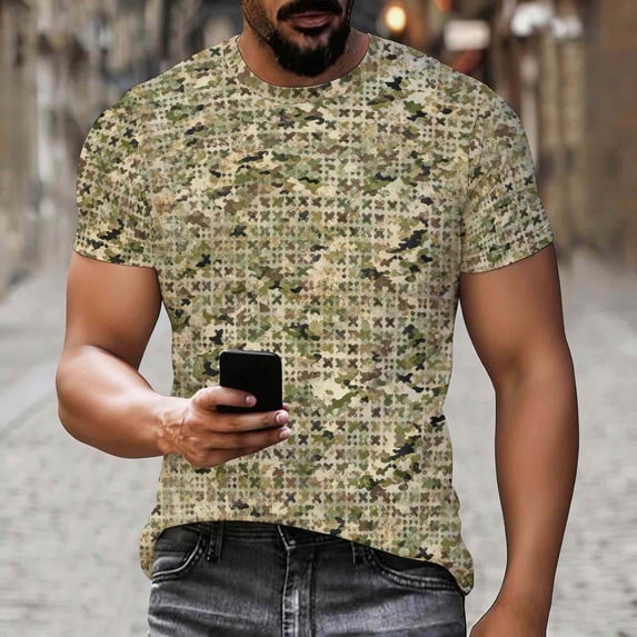 COSFO Summer Shirts for Men Camouflage Short Sleeve Tops Crew Neck Soft Regular Fit Mens Graphic Tees