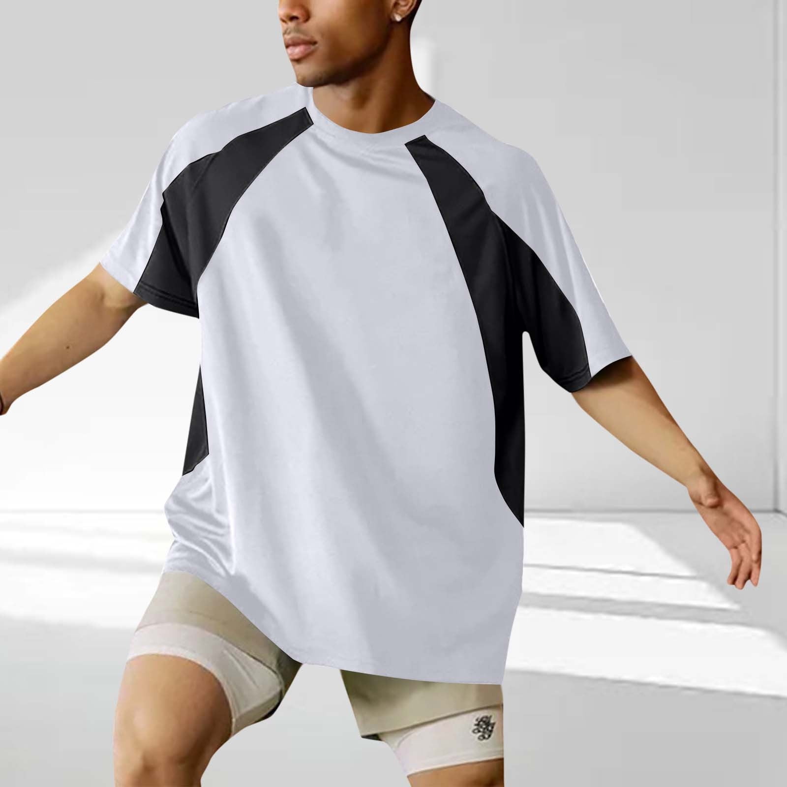 COSFO Summer Shirts for Men Short Sleeve Athletic Crew Neck Colorblock ...