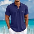 thumbnail image 1 of COSFO Summer Shirts for Men Short Sleeve Solid Casual Collared Tops with Pocket Loose Button Pullover Men's Classic T-Shirt, 1 of 6