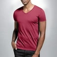 thumbnail image 1 of COSFO Summer T-Shirts for Men Short Sleeve Red Tops Loose Fit V Neck Basic Pullover Mens Classic T-Shirt, 1 of 8