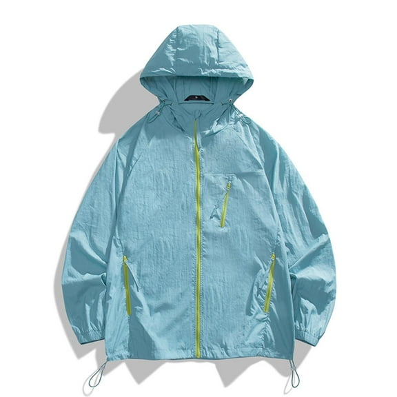 COSFO Sun Protection Jackets for Men Solid Zip Up Lightweight Hooded Windbreaker Hiking Loose Casual Long Sleeve Quick Dry Men Coats