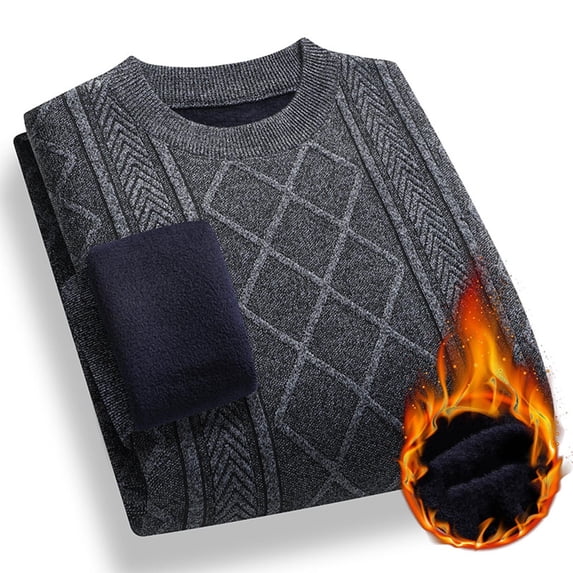 COSFO Sweater Men Crewneck Gray Pullover Fleece Long Sleeve Cable Knit Tops Long Sleeve Soft Warm Loose Fit Sweaters