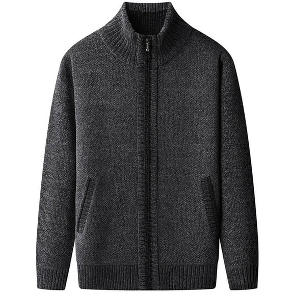 COSFO Sweater Men Long Sleeve Gray Full Zip Cardigan Turtleneck Fall Outwear Regular Fit Long Sleeve with Pockets Sweaters