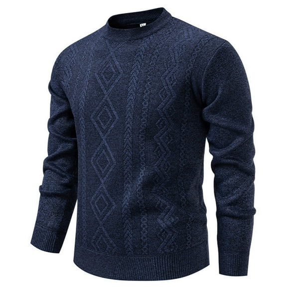COSFO Sweaters for Men Casual Blue Pullover Long Sleeve Cable Knit Crew Neck Tops Warm Long Sleeve Slim Fit Sweaters