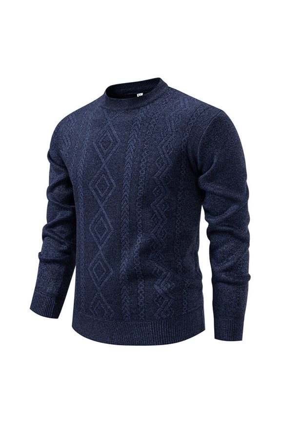 Sweaters for Men Casual Blue Pullover Long Sleeve Cable Knit Crew Neck Tops Warm Long Sleeve Slim Fit Sweaters