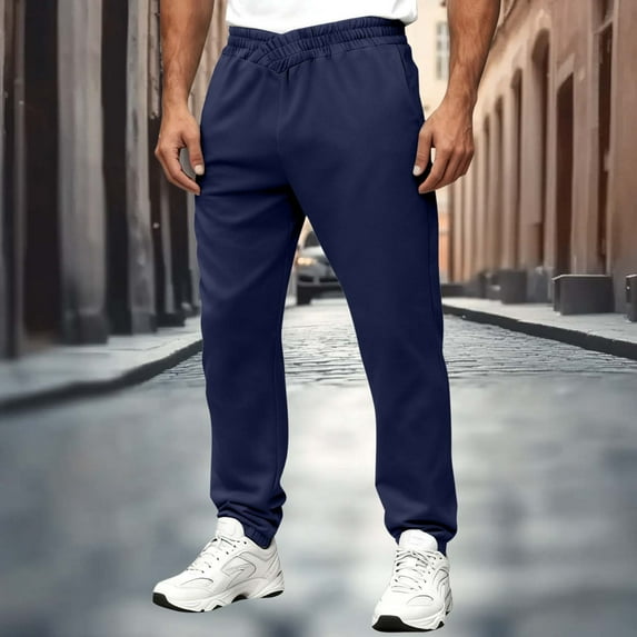 COSFO Sweatpants Men Athletic Blue with Pockets Baggy Elastic Bottom Jogger Pants Running Elastic Waist Workout Loose Fit Trousers Mens Sweatpants