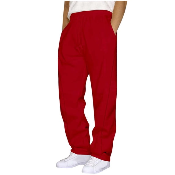 COSFO Sweatpants for Men Baggy Wide Leg Red with Pockets Open Bottom Athletic Pants Sport Relaxed Fit Drawstring Elastic Waist Trousers Mens Sweatpants