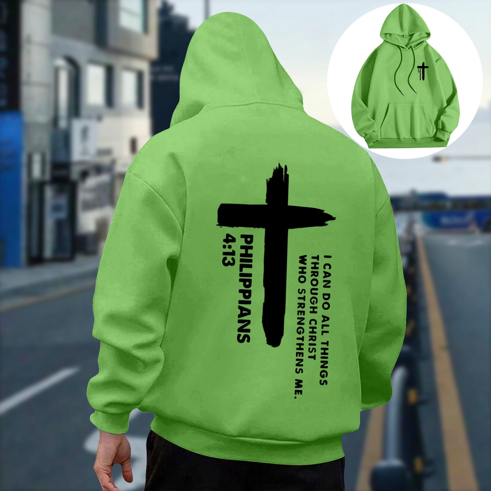 COSFO Sweatshirts for Men Kangaroo Pocket Hooded Casual Cross Print ...