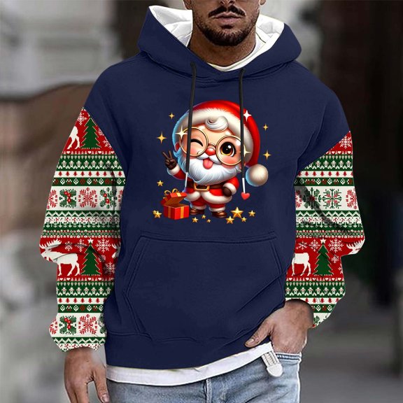 COSFO Sweatshirts for Men Long Sleeve Hooded Casual Christmas Pullover Shirts Funny with Pocket Loose Fit Hoodies for Men