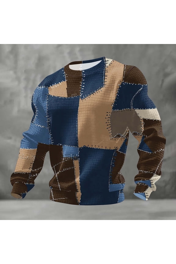 Sweatshirts for Men Waffle Crew Neck Vintage Pullover Tops Classic Fit Long Sleeve Casual Mens Sweatshirts