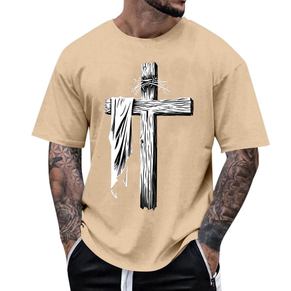 COSFO T Shirts for Man Easter Short Sleeve Jesus Cross Graphic Tees Crew Neck Loose Fit Summer Tops