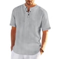 thumbnail image 1 of COSFO T Shirts for Man Linen Gray Short Sleeve Tops Textured Loose Fit Summer Henley Pullover Mens Classic T-Shirt, 1 of 8