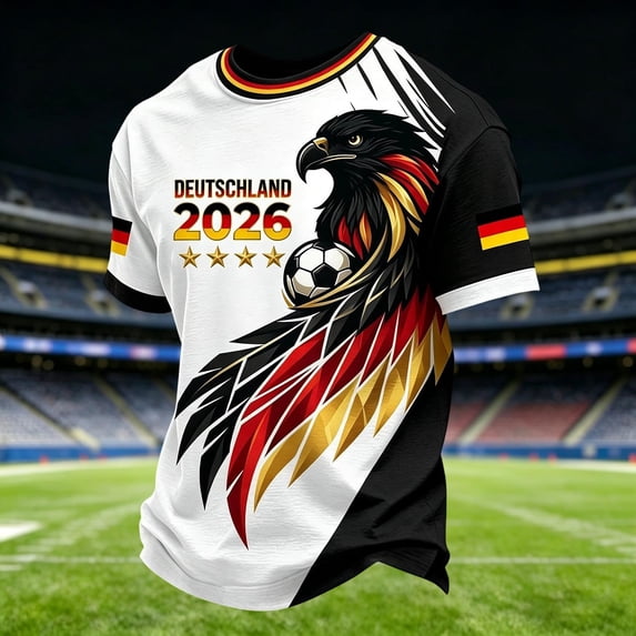 COSFO T-Shirts for Men Summer Germany Short Sleeve Football Graphic Tees Patriotic Crew Neck Pullover Breathable Classic Fit Tops