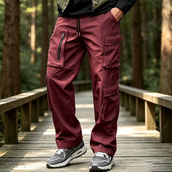 COSFO Tactical Mens Cargo Pant Waterproof 6 Pockets Hiking Pants Work Relaxed Fit Drawstring Straight Leg Solid Men Pants