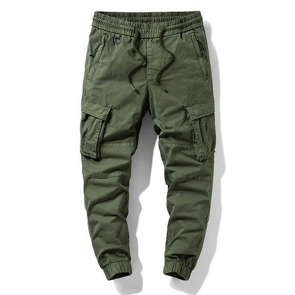 COSFO Tactical Pants for Men Taper Full Carpenter Green Workwear Elastic Waist Solid Drawstring Men Pants