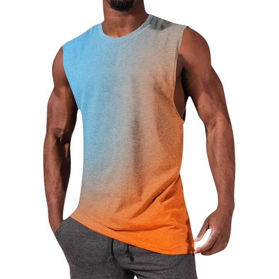 COSFO Tank Top Men Running Muscle Summer Gradient Shirts Crew Neck Workout Sleeveless Quick Dry Classic Fit Shirts