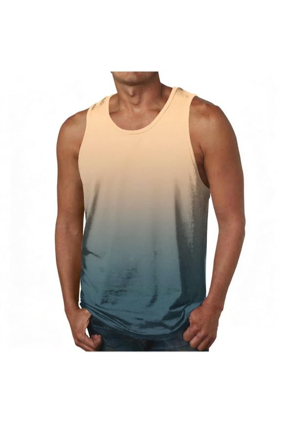 Tank Tops Men Summer Muscle Running Gradient Shirts Crew Neck Casual Classic Fit Basic Sleeveless Shirts