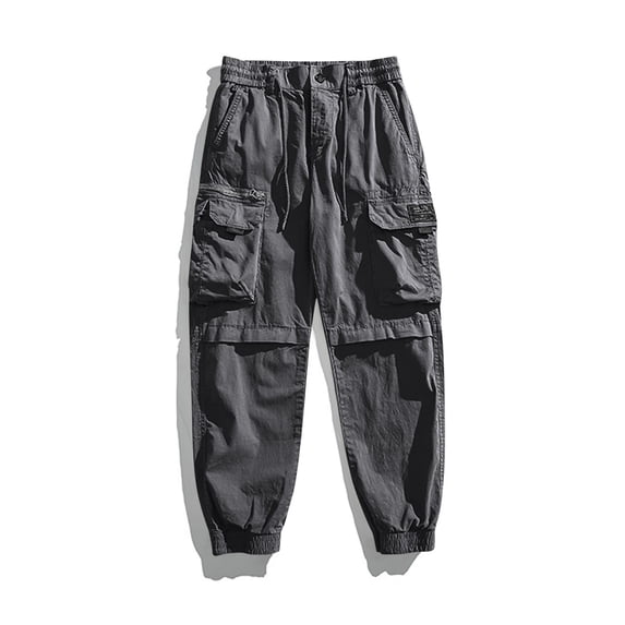 COSFO Taper Tactical Pants Men Carpenter Gray Full Workwear Solid Drawstring Elastic Waist Mens Pants Slim Fit