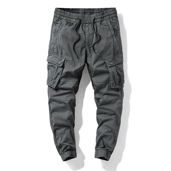 COSFO Taper Tactical Pants for Men Stretch Carpenter Gray Full Workwear Drawstring Elastic Waist Solid Mens Pants Casual