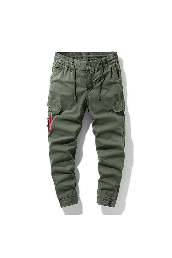 Taper Tactical Pants for Men Stretch Carpenter Green Full Workwear Solid Drawstring Elastic Waist Casual Pants for Men