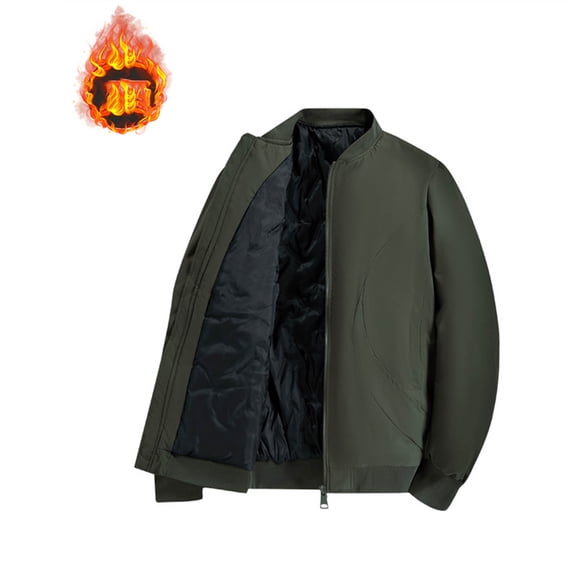 COSFO Thermal Bomber Jacket for Men Green Zip Up Quilted Outwear Long Sleeve Stand Colla Lightweight with Pockets Mens Coat