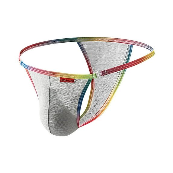 COSFO Thongs for Men Colorblock Bulge Pouch Silk G-String Stretch Low Rise Regular Fit Underwear for Men