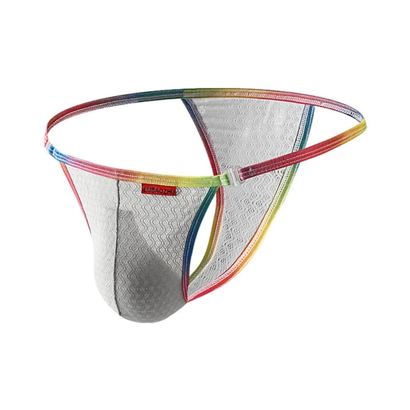 COSFO Thongs for Men Colorblock Bulge Pouch Silk G-String Stretch Low Rise Regular Fit Underwear for Men