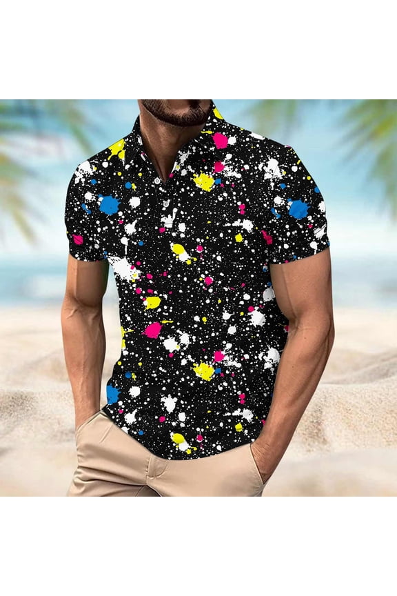Tie Dye Polo T Shirts for Men Summer Short Sleeve Tops Pullover Moisture Wicking Loose Fit Collared Mens Graphic Tees