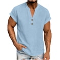 thumbnail image 1 of COSFO V Neck Mens Shirts Casual Short Sleeve Blue Cotton Linen Basic Tops Summer Button Regular Fit Mens Classic T-Shirt, 1 of 8