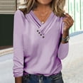 thumbnail image 1 of COSFO V-Neck Women Shirts Purple Long Sleeve Top Solid T-Shirts Casual Tops for Women, 1 of 5