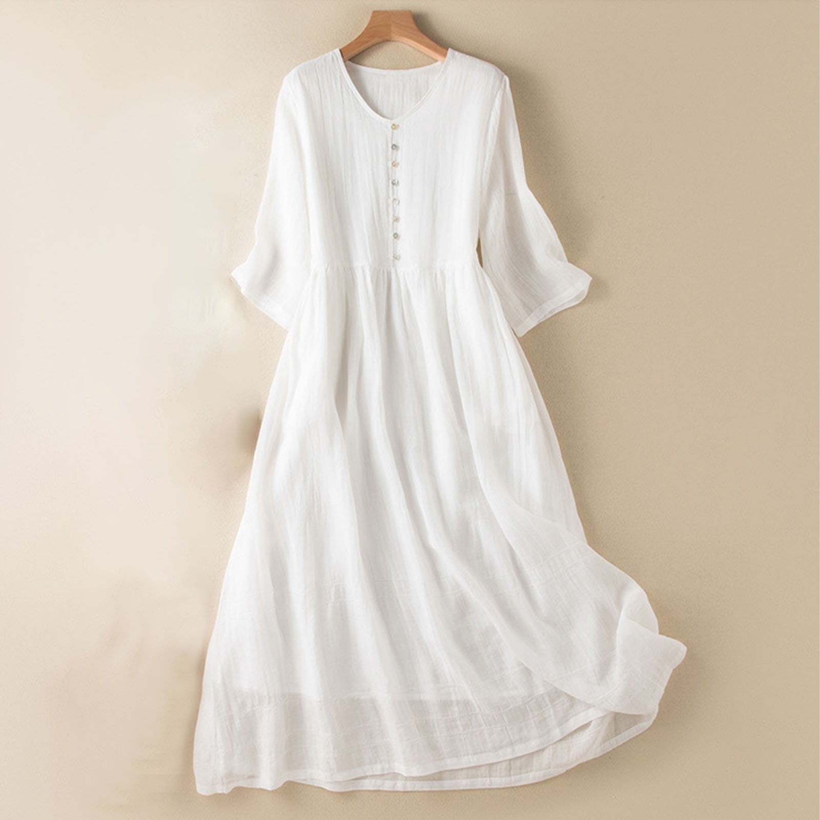 Women's V-Neck White Summer Dress | Midi
