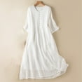 thumbnail image 1 of COSFO V-Neck Womens Summer Dresses Solid Elbow-Length White Casual Midi Dresses A-Line Button Down Flowy Dresses, 1 of 5