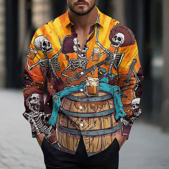 COSFO Vacation Mens Button Down Shirts Long Sleeve Funny Casual Tops Loose Fit Collared Mens Shirts
