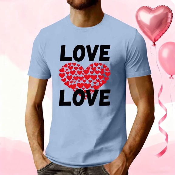 COSFO Valentine's Day Men's T Shirts Workout Love Heart Short Sleeve Crewneck Basic Tops Regular Fit Pullover Vacation Mens Graphic Tees