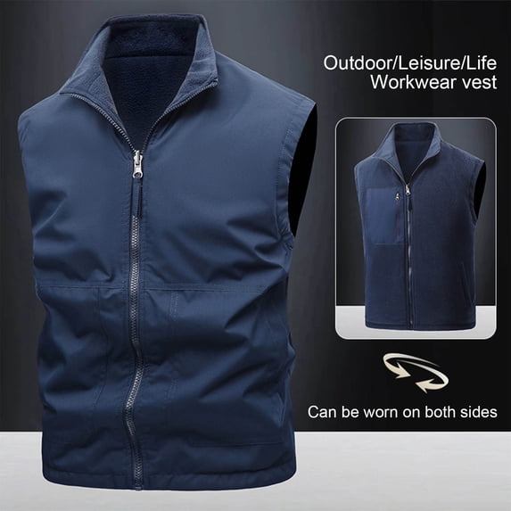 COSFO Vests for Men Fleece Solid Zip Up Lightweight Jacket Loose Work Casual Sleeveless Reversible Men Outerwear Vests