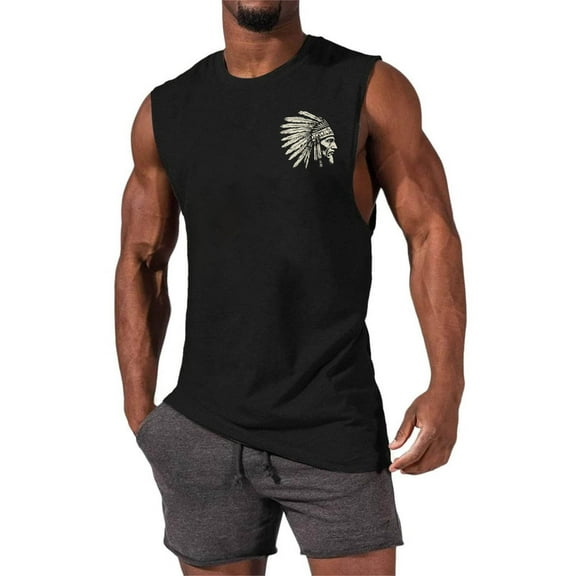 COSFO Vintage Men's Tank Tops Muscle Workout Casual Shirts Sleeveless Crew Neck Lightweight Graphic Loose Tank Tops