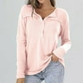 thumbnail image 1 of COSFO Waffle Knit Women Shirts V-Neck Pink Long Sleeve Top Solid T-Shirts Work Tops for Women, 1 of 5