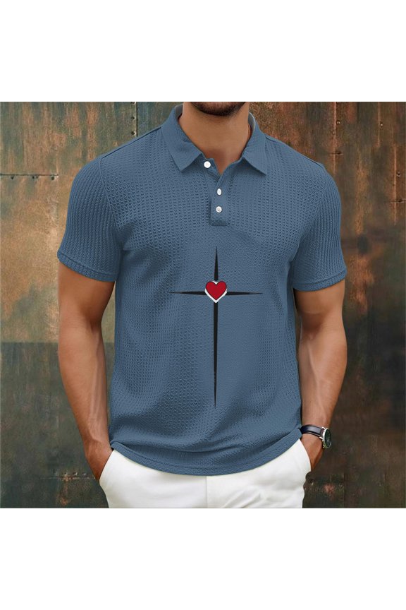Waffle Polo Shirts for Men Short Sleeve Summer Cross Graphic Tees Pullover Vintage Slim Fit Collared Quick Dry Tops