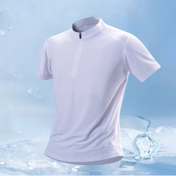 COSFO White Men Tshirts Short Sleeve Mesh Workout Shirts Summer Pullover Loose Fit Mock Neck Quarter Zip Tops