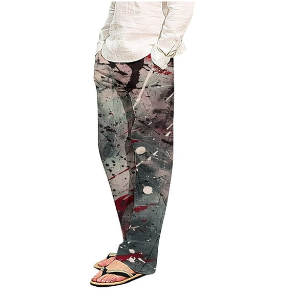 COSFO White Mens Baggy Sweatpants Full Joggers Straight-Leg Casual Pull-On Tie Dye Comfort Waist Mens Pants