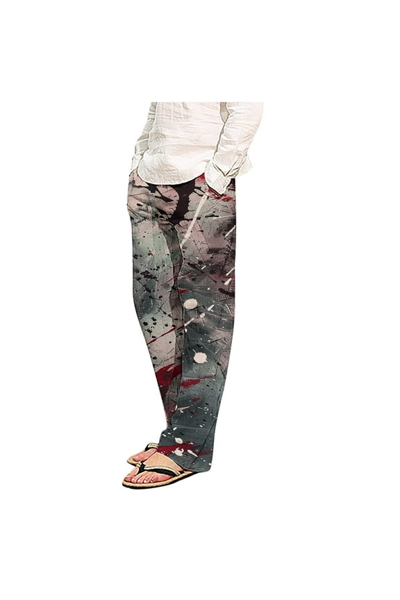 White Mens Baggy Sweatpants Full Joggers Straight-Leg Casual Pull-On Tie Dye Comfort Waist Mens Pants