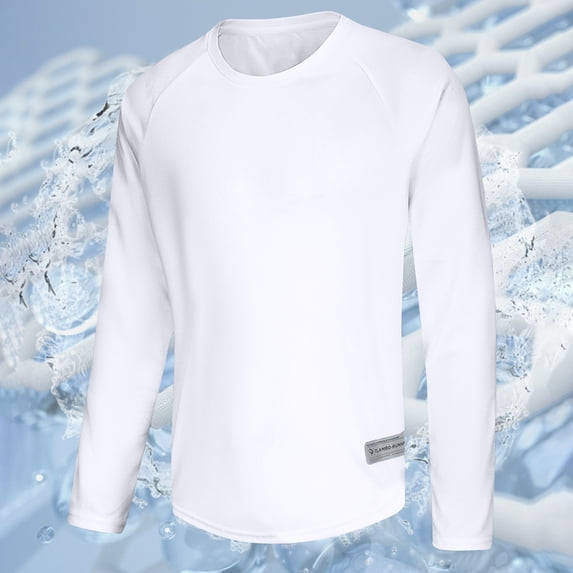 COSFO Crew Neck Shirts for Men Long Sleeve White Casual Lightweight Solid Breathable Pullover Mens T-Shirts