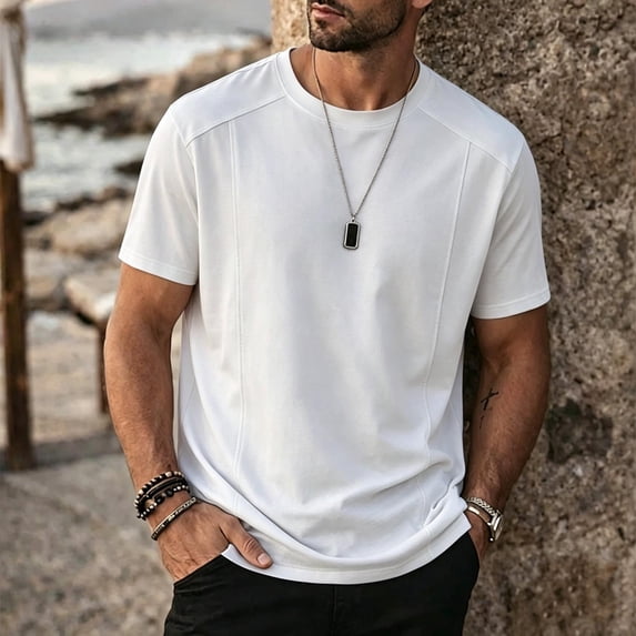 COSFO White T Shirts for Man Dry Fit Summer Short Sleeve Shirt Crew Neck Workout Classic Fit Pullover Moisture Wicking Shirts for Men