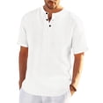 thumbnail image 1 of COSFO White T Shirts for Men Linen Short Sleeve Tops Henley Loose Fit Summer Pullover Textured Mens Classic T-Shirt, 1 of 8