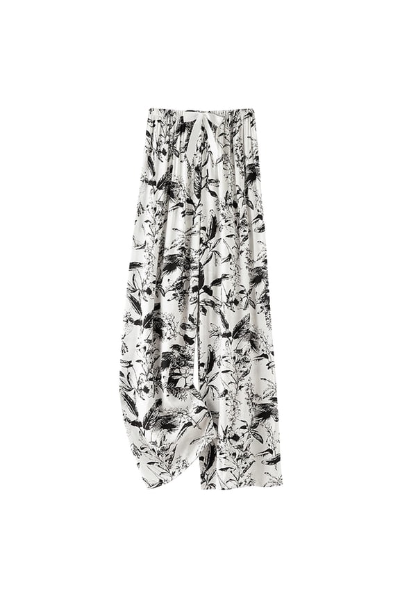 White Women's Pant Palazzo Floral Wide Leg Loose Pants Comfort Fit Elastic Waist Pants