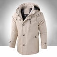 thumbnail image 1 of COSFO Winter Jacket for Men Beige Full Zip Up Work Removable Hood Windbreaker Windproof Long Sleeve Outdoor Coat for Men, 1 of 6