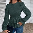 thumbnail image 1 of COSFO Womens Oversized Tee Shirts Long Sleeve Peplum Green Crew Neck Top Leopard Print T-Shirts Plus Size Womens Tops, 1 of 6