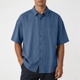 thumbnail image 1 of COSFO Work Button Up Shirt Men Short Sleeve Summer Blue Shirt with Pocket Loose Fit Casual Collared Tops, 1 of 7