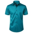 thumbnail image 1 of COSFO Work Men's Button Down Shirts Short Sleeve Green Tops Collared Business Loose Fit Mens Shirts, 1 of 4