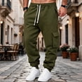 thumbnail image 1 of COSFO Work Men's Cargo Pants Stretch Pockets Sweatpants Solid Drawstring Relaxed Fit Jogger Mens Pants, 1 of 8